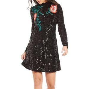 Gianni Bini Tallulah Long Sleeve Sequin Black Floral Embroidered Mini Dress 4